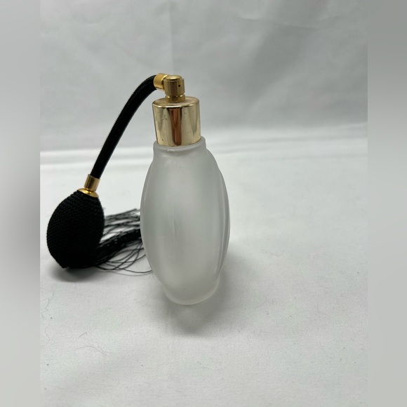 Vintage Frosted Swirl Glass with Black Pump Atomizer & Gold Accents (empty) - Picture 5 of 6